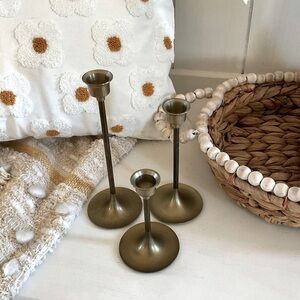 3 Vintage Mid Century Modern set of 3 tulip candle sticks solid brass